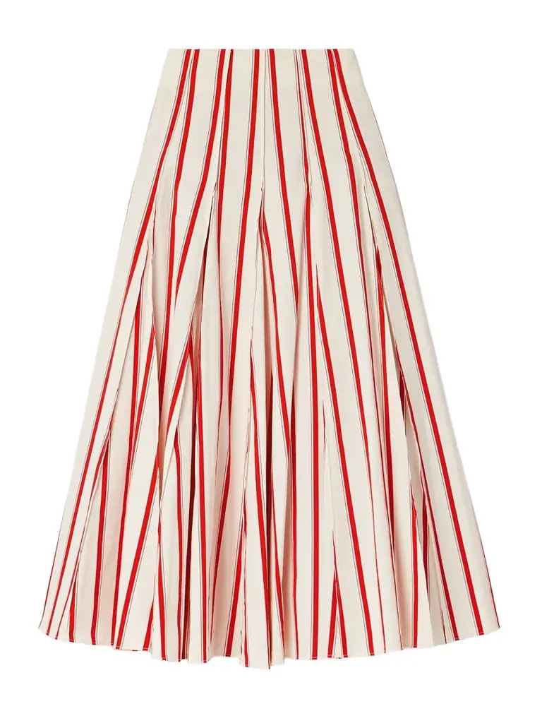 Million Pleats Striped Herringbone Cotton-blend Maxi Skirt