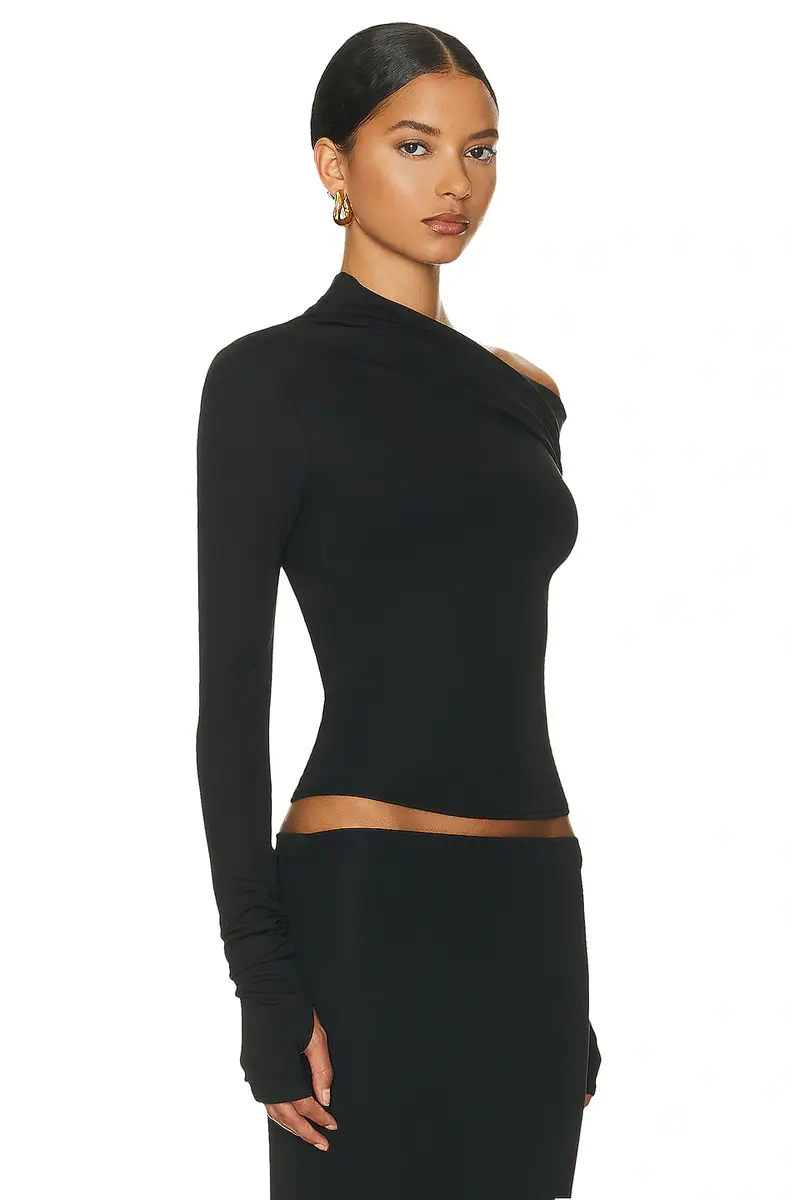 Helsa Matte Jersey Drape Shoulder Top | Thumbnail 2