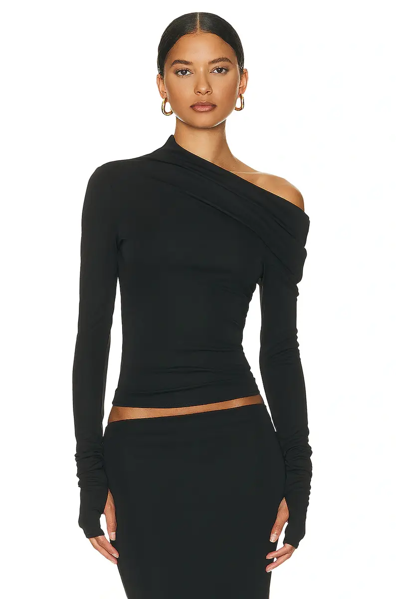 Helsa Matte Jersey Drape Shoulder Top | Image 1 Helsa Matte Jersey Drape Shoulder Top | Image 1
