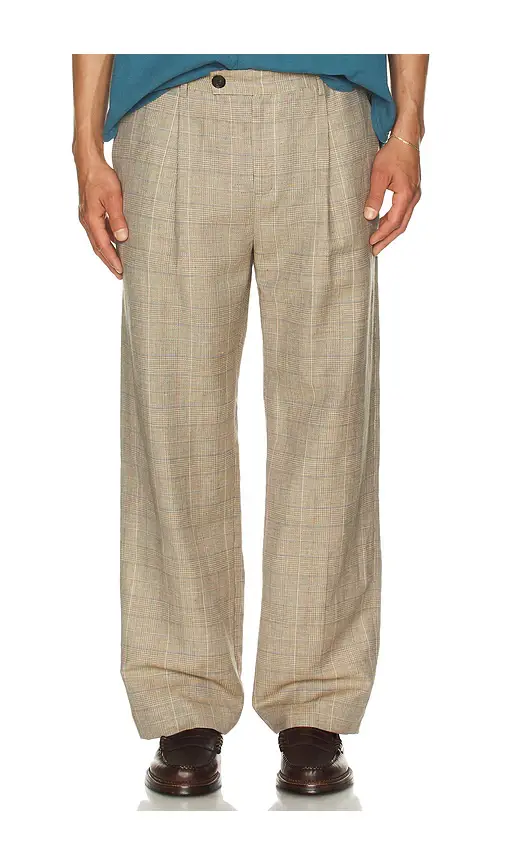 Corridor Plaid Linen Pleated Trouser