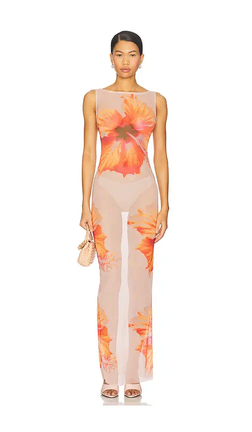 GOOD AMERICAN Gauze Mesh Maxi Dress