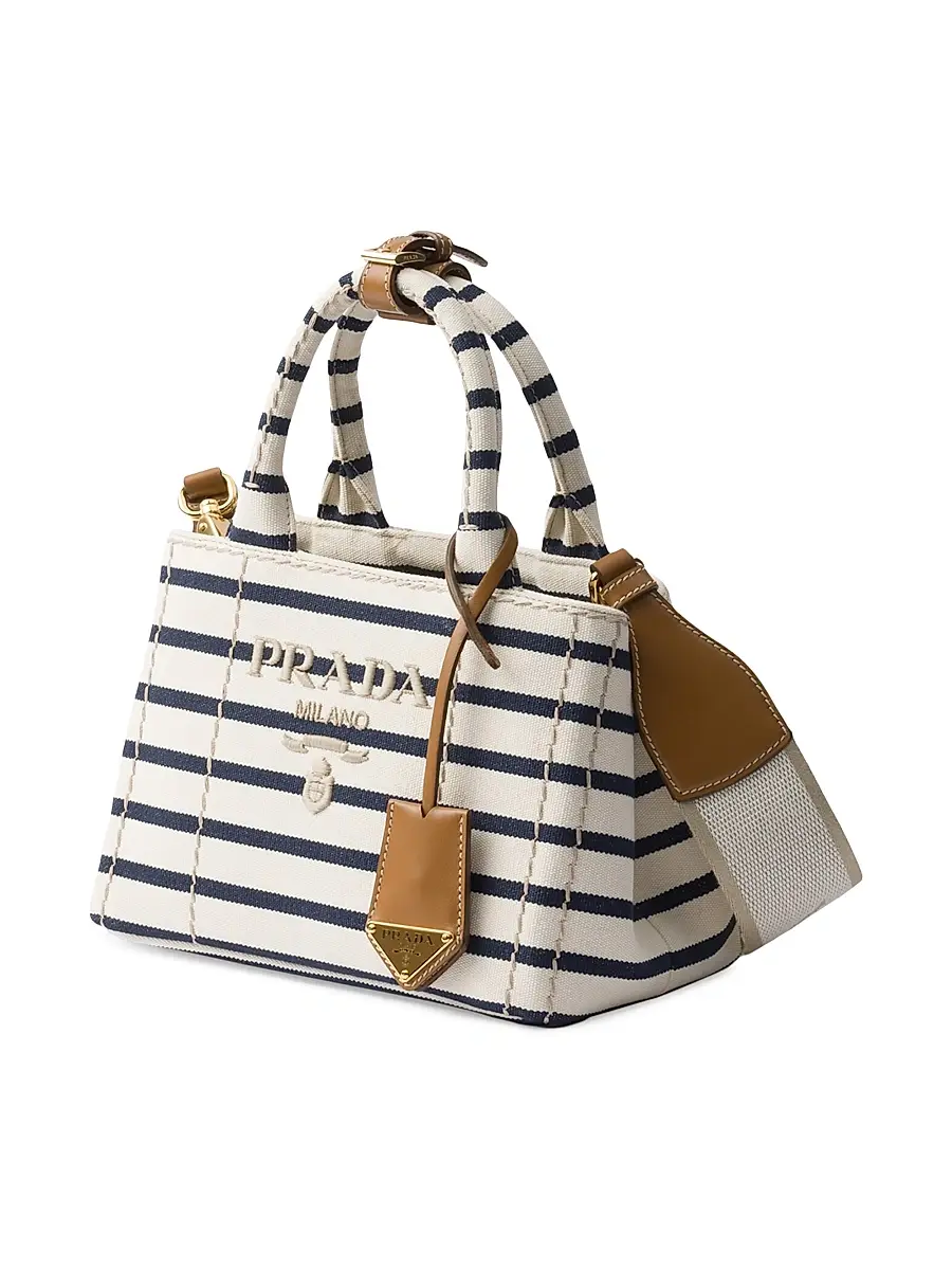 Prada Women's Jardiniere Mini Striped Cotton Canvas Top Handle Bag - Red White | Thumbnail 2 Prada Women's Jardiniere Mini Striped Cotton Canvas Top Handle Bag - Red White | Thumbnail 2