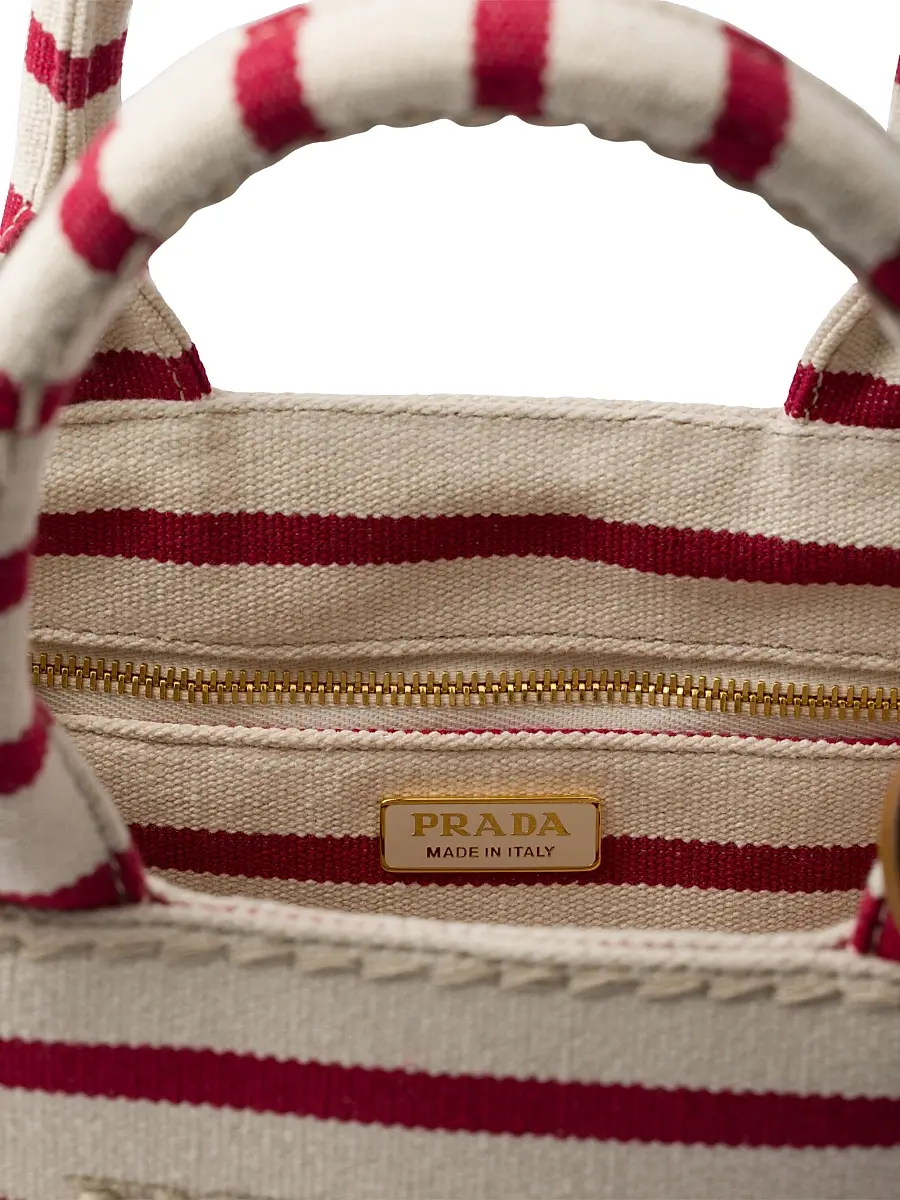 Prada Women's Jardiniere Mini Striped Cotton Canvas Top Handle Bag - Red White | Thumbnail 11 Prada Women's Jardiniere Mini Striped Cotton Canvas Top Handle Bag - Red White | Thumbnail 11