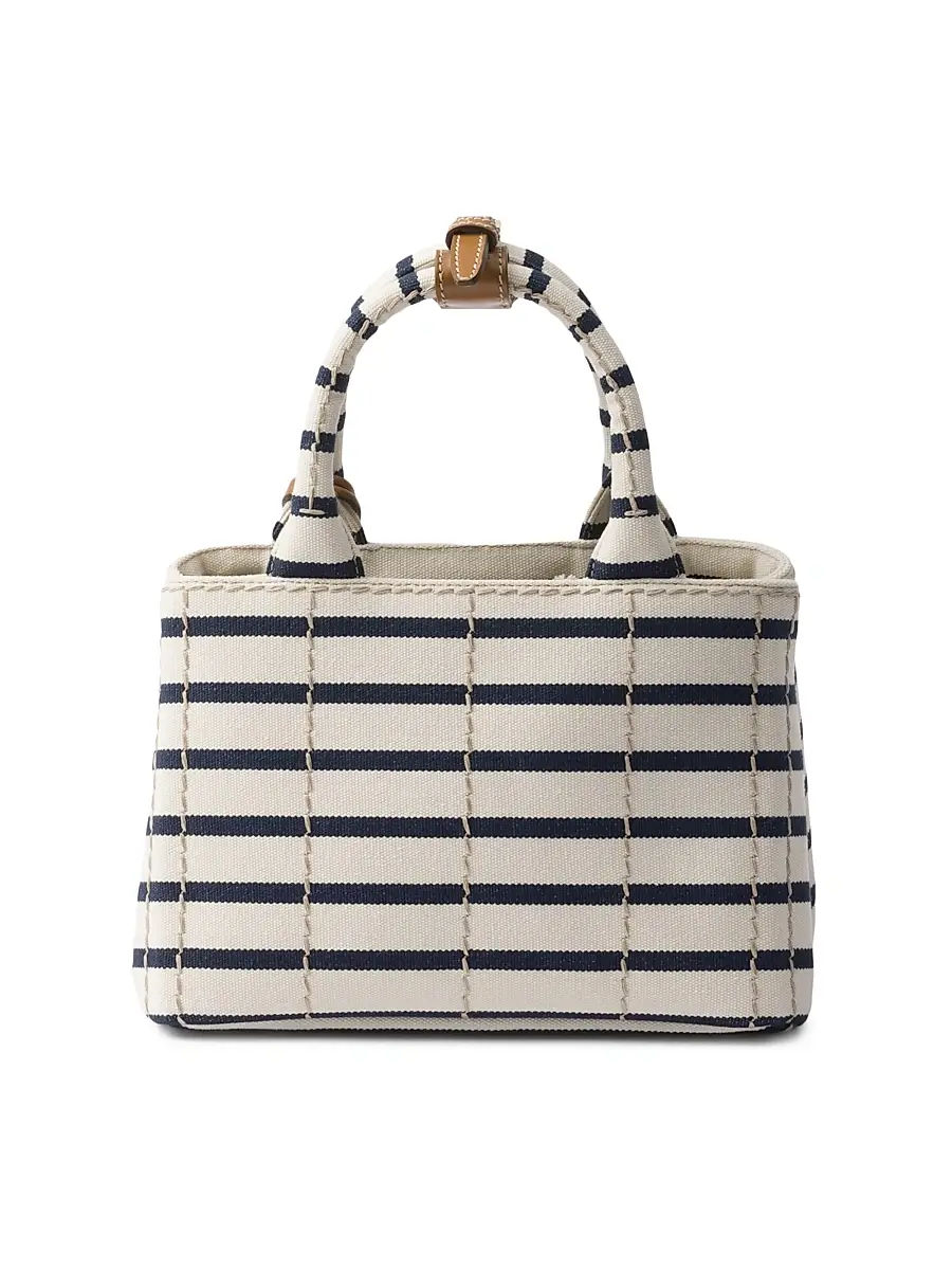 Prada Women's Jardiniere Mini Striped Cotton Canvas Top Handle Bag - Red White | Thumbnail 3 Prada Women's Jardiniere Mini Striped Cotton Canvas Top Handle Bag - Red White | Thumbnail 3