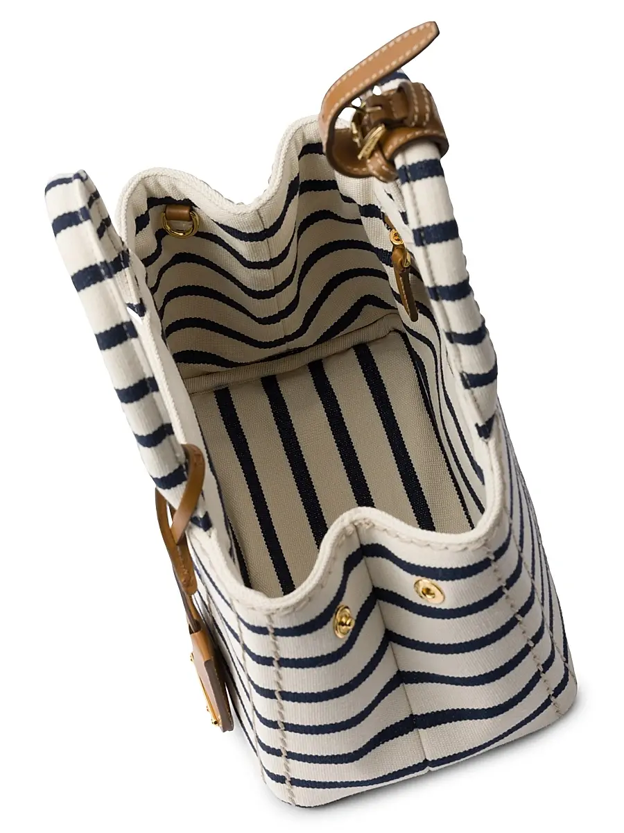 Prada Women's Jardiniere Mini Striped Cotton Canvas Top Handle Bag - Red White | Thumbnail 4 Prada Women's Jardiniere Mini Striped Cotton Canvas Top Handle Bag - Red White | Thumbnail 4