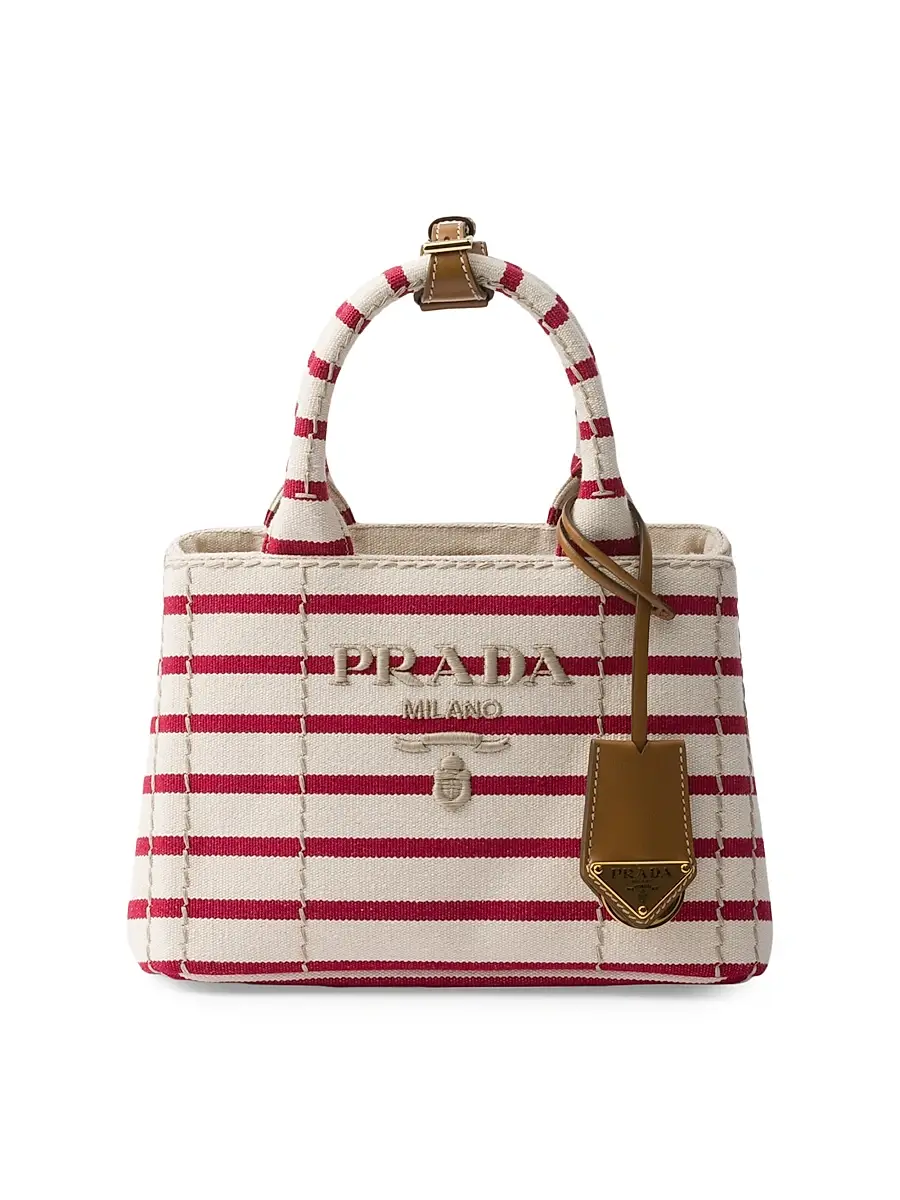 Prada Women's Jardiniere Mini Striped Cotton Canvas Top Handle Bag - Red White | Thumbnail 7 Prada Women's Jardiniere Mini Striped Cotton Canvas Top Handle Bag - Red White | Thumbnail 7