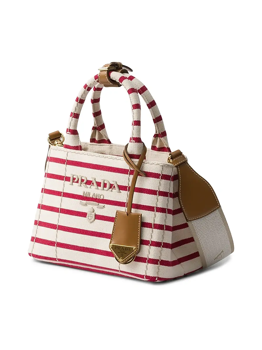 Prada Women's Jardiniere Mini Striped Cotton Canvas Top Handle Bag - Red White | Thumbnail 9 Prada Women's Jardiniere Mini Striped Cotton Canvas Top Handle Bag - Red White | Thumbnail 9