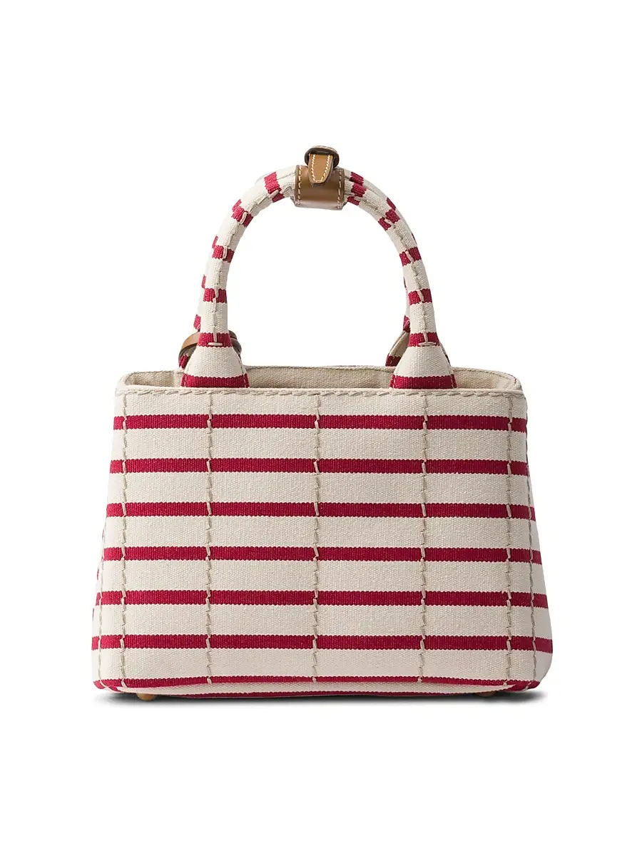 Prada Women's Jardiniere Mini Striped Cotton Canvas Top Handle Bag - Red White | Thumbnail 10 Prada Women's Jardiniere Mini Striped Cotton Canvas Top Handle Bag - Red White | Thumbnail 10