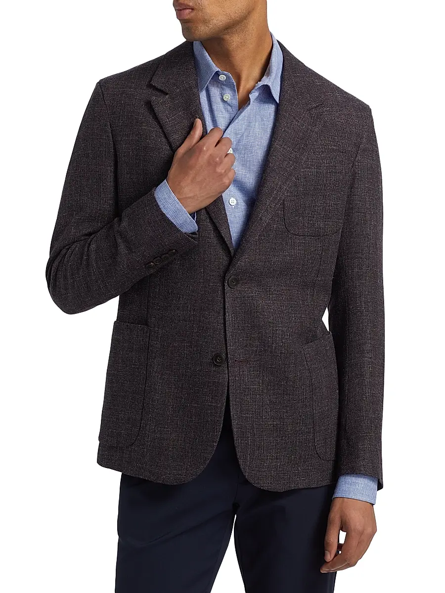 Emporio Armani Men's Soft Wool, Silk, & Linen Blazer - Purple | Thumbnail 3 Emporio Armani Men's Soft Wool, Silk, & Linen Blazer - Purple | Thumbnail 3