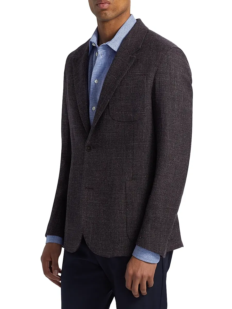 Emporio Armani Men's Soft Wool, Silk, & Linen Blazer - Purple | Thumbnail 4 Emporio Armani Men's Soft Wool, Silk, & Linen Blazer - Purple | Thumbnail 4