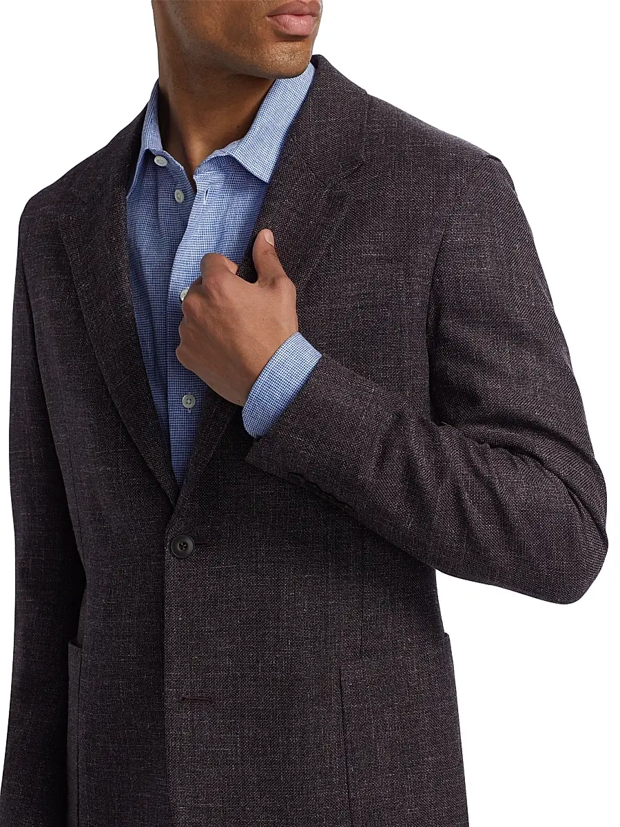 Emporio Armani Men's Soft Wool, Silk, & Linen Blazer - Purple | Thumbnail 6 Emporio Armani Men's Soft Wool, Silk, & Linen Blazer - Purple | Thumbnail 6