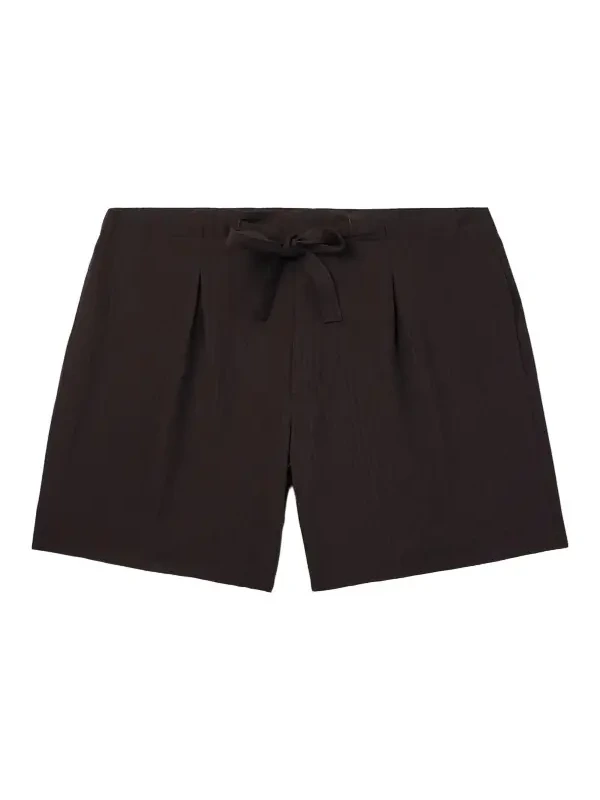 Straight-Leg Pleated Wool-Seersucker Shorts - Men