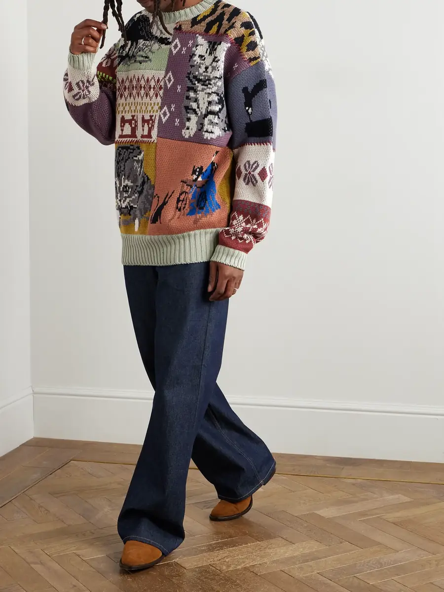 KAPITAL Patchwork Cotton-Blend Jacquard Sweater - Men | Thumbnail 2