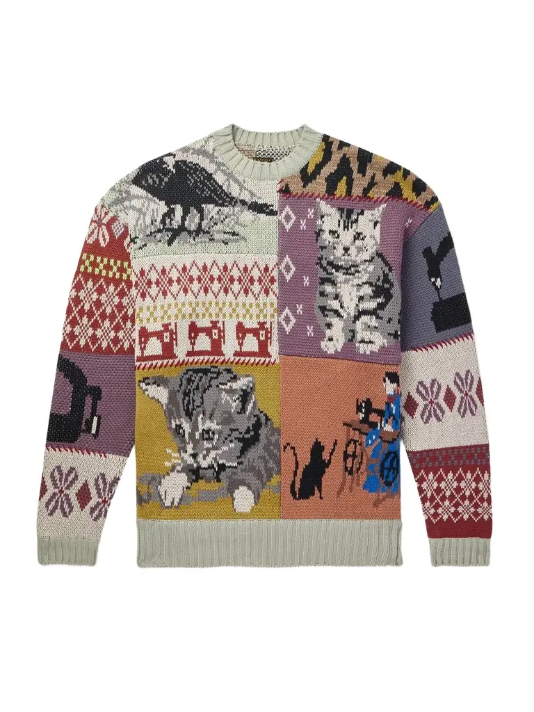 Patchwork Cotton-Blend Jacquard Sweater - Men Patchwork Cotton-Blend Jacquard Sweater - Men