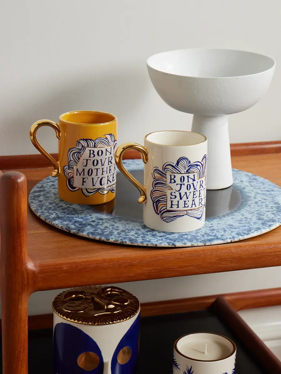 L'Objet Ruan Hoffman Set of Two Gold-Trimmed Earthenware Mugs - Men | Thumbnail 2 L'Objet Ruan Hoffman Set of Two Gold-Trimmed Earthenware Mugs - Men | Thumbnail 2