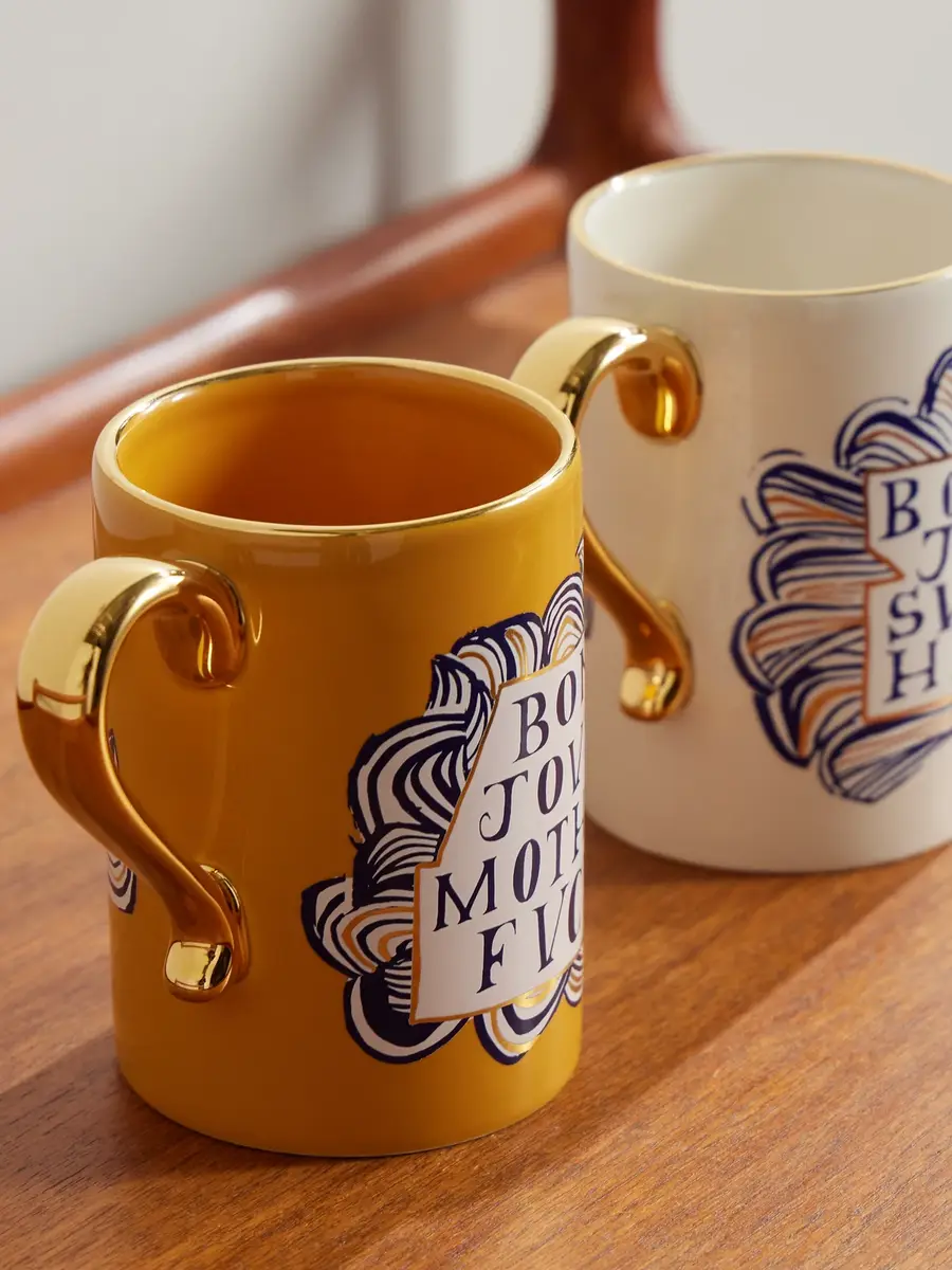 L'Objet Ruan Hoffman Set of Two Gold-Trimmed Earthenware Mugs - Men | Thumbnail 3 L'Objet Ruan Hoffman Set of Two Gold-Trimmed Earthenware Mugs - Men | Thumbnail 3