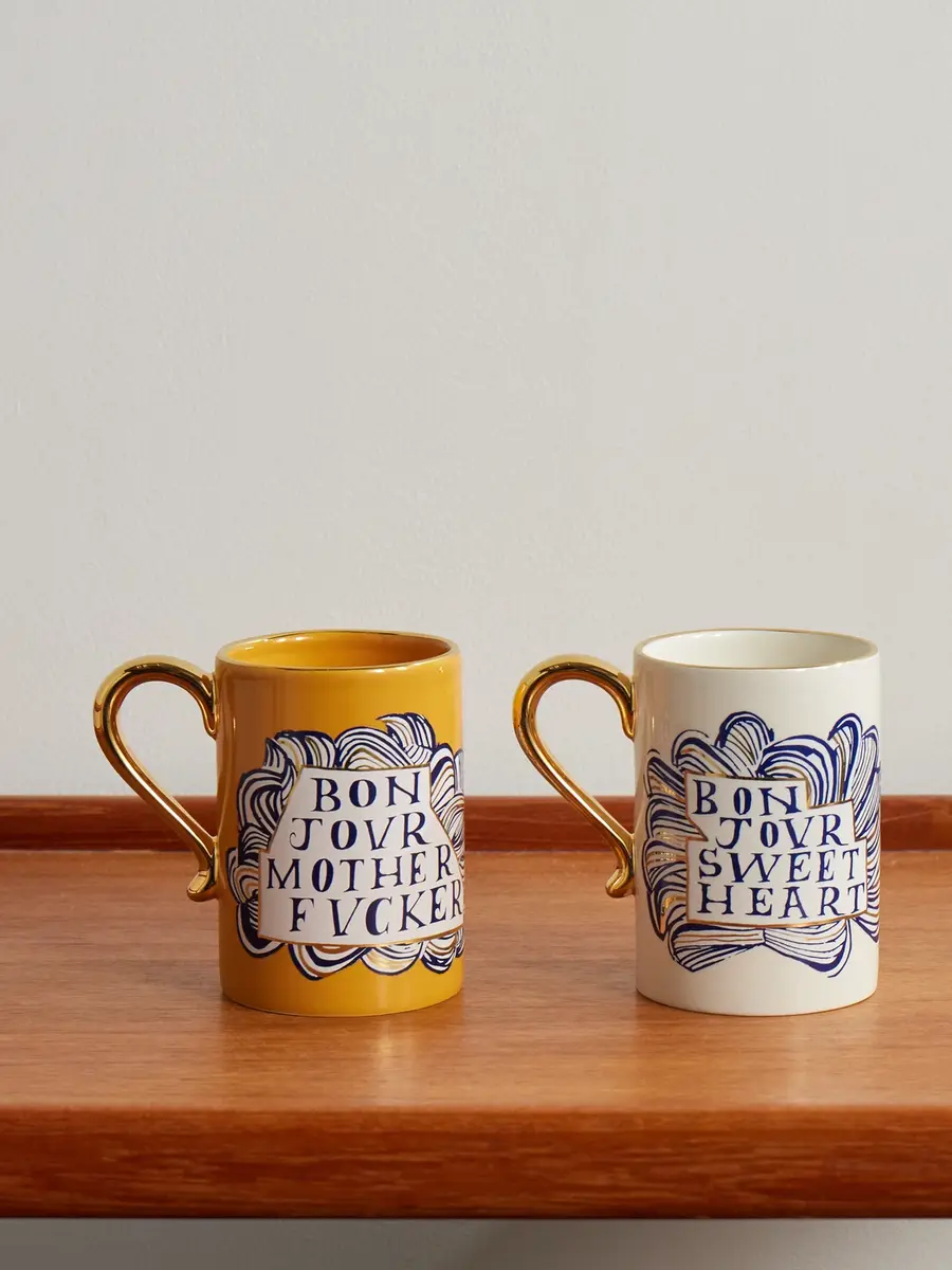 L'Objet Ruan Hoffman Set of Two Gold-Trimmed Earthenware Mugs - Men