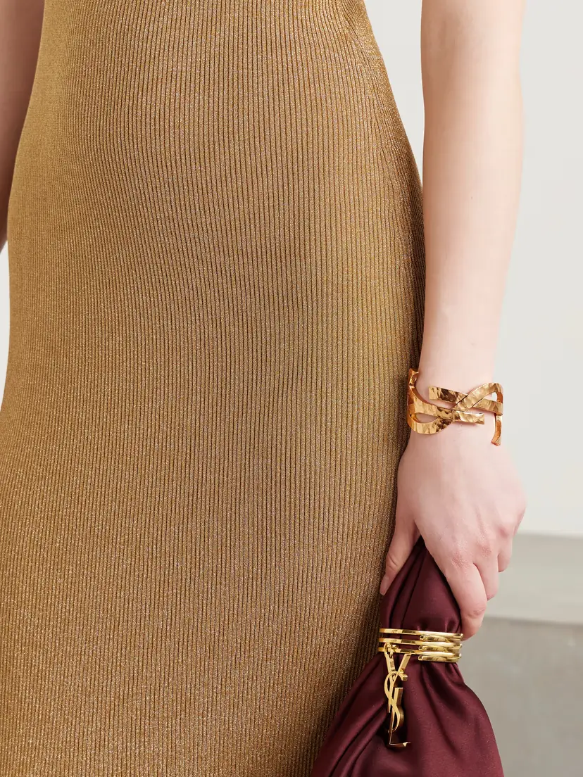 Saint Laurent Cassandre Hammered Gold-tone Cuff | Thumbnail 2