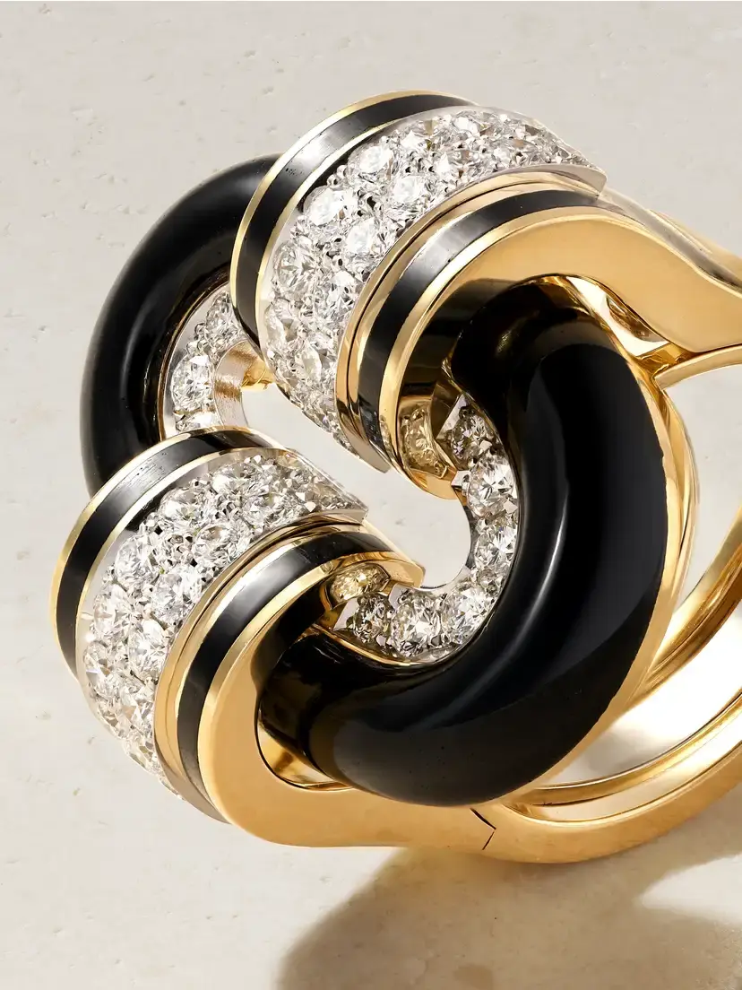 DAVID WEBB Small Oval Buckle 18-karat Gold, Platinum, Onyx, Diamond And Enamel Ring | Thumbnail 4 DAVID WEBB Small Oval Buckle 18-karat Gold, Platinum, Onyx, Diamond And Enamel Ring | Thumbnail 4