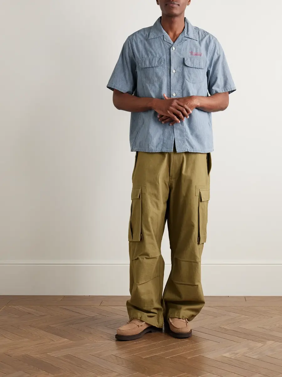 Visvim Keesey Convertible-Collar Logo-Embroidered Cotton and Silk-Blend Chambray Shirt - Men | Thumbnail 2 Visvim Keesey Convertible-Collar Logo-Embroidered Cotton and Silk-Blend Chambray Shirt - Men | Thumbnail 2