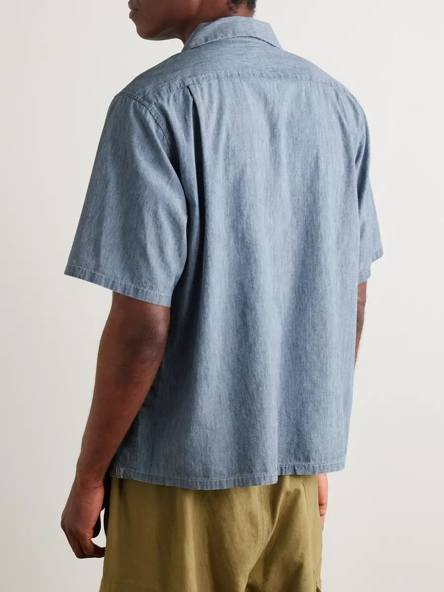 Visvim Keesey Convertible-Collar Logo-Embroidered Cotton and Silk-Blend Chambray Shirt - Men | Thumbnail 3 Visvim Keesey Convertible-Collar Logo-Embroidered Cotton and Silk-Blend Chambray Shirt - Men | Thumbnail 3