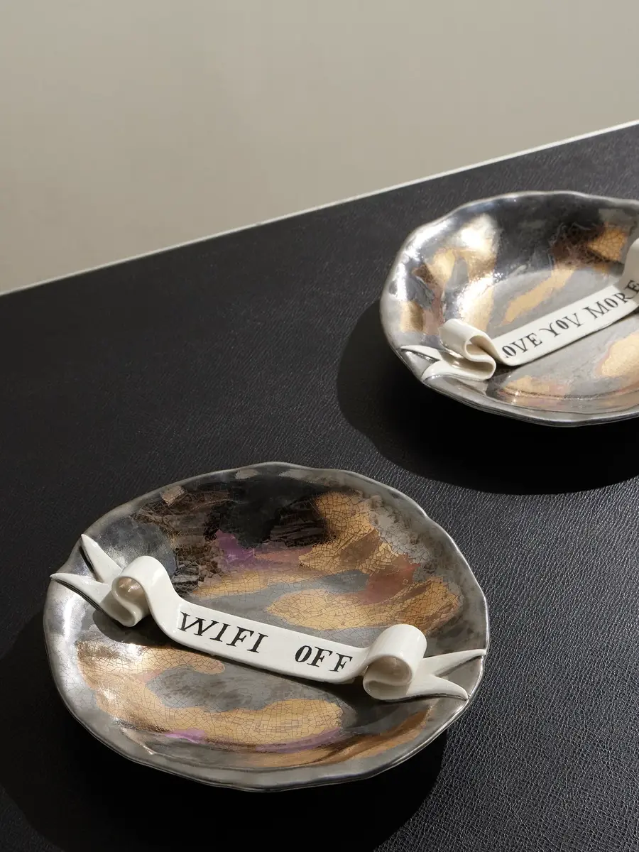 L'Objet Ruan Hoffmann Wifi Off Painted Earthenware Plate - Men | Thumbnail 3 L'Objet Ruan Hoffmann Wifi Off Painted Earthenware Plate - Men | Thumbnail 3