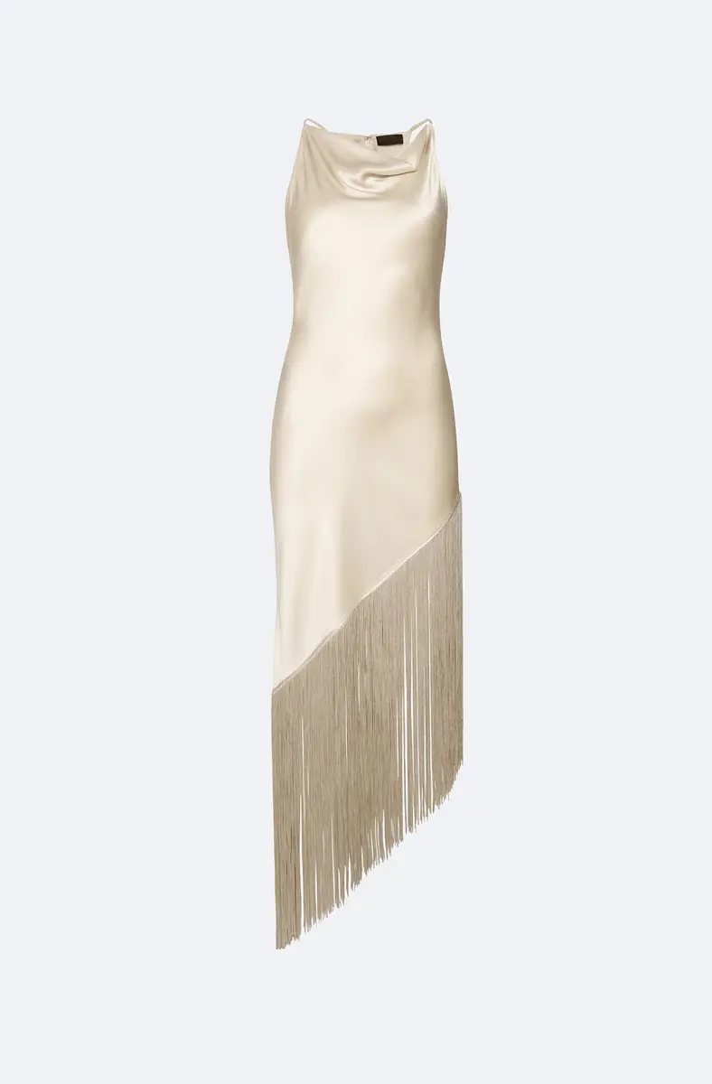 LAPOINTE Satin Cowl Neck Fringe Dress | Thumbnail 4
