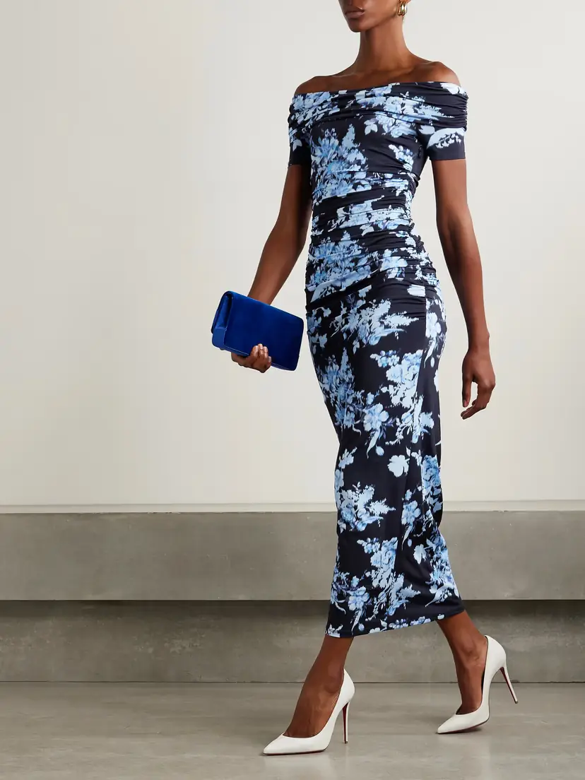 Carolina Herrera Off-the-shoulder Ruched Floral-print Stretch-jersey Midi Dress | Thumbnail 2 Carolina Herrera Off-the-shoulder Ruched Floral-print Stretch-jersey Midi Dress | Thumbnail 2