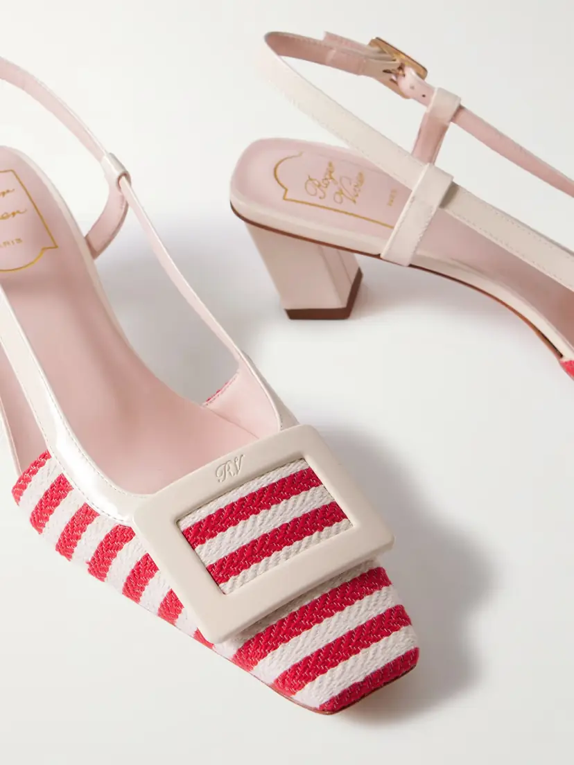 Roger Vivier Belle Vivier 45 Patent-leather Trimmed Striped Canvas Slingback Pumps | Thumbnail 4 Roger Vivier Belle Vivier 45 Patent-leather Trimmed Striped Canvas Slingback Pumps | Thumbnail 4