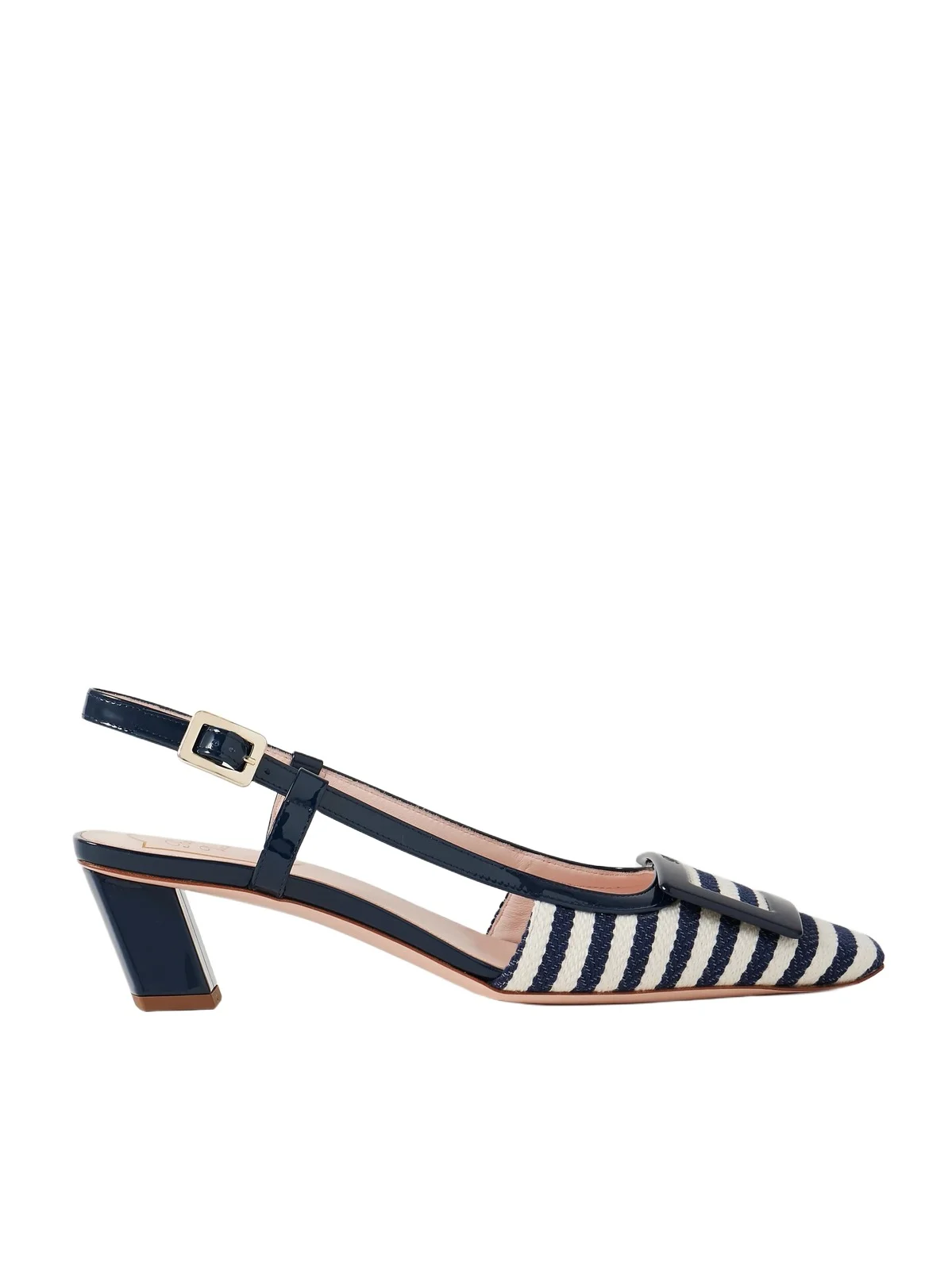 Belle Vivier 45 Patent Leather-trimmed Striped Woven Slingback Pumps Belle Vivier 45 Patent Leather-trimmed Striped Woven Slingback Pumps