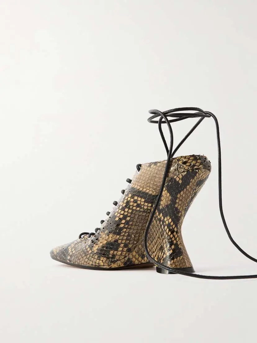 Dries Van Noten Lace-up Snake-effect Leather Wedge Pumps | Thumbnail 3