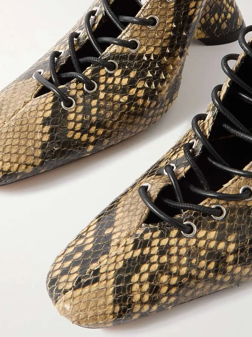 Dries Van Noten Lace-up Snake-effect Leather Wedge Pumps | Thumbnail 4
