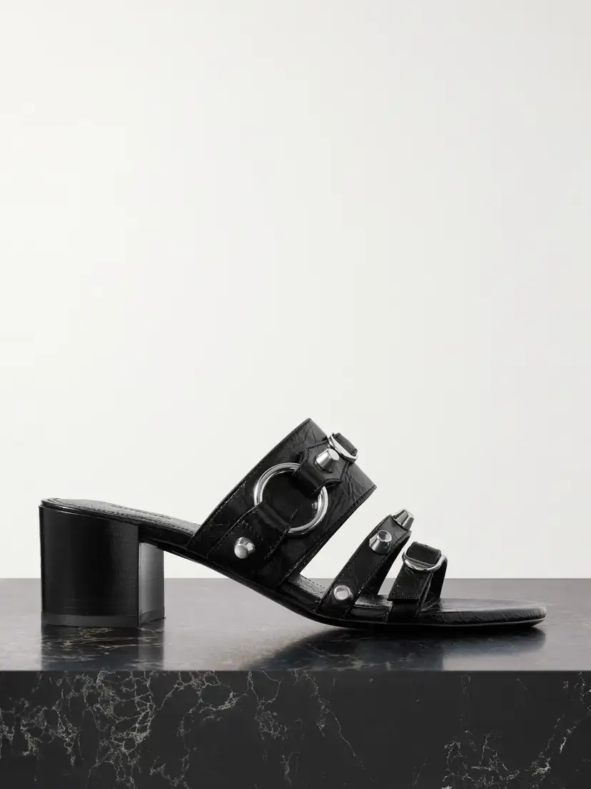 Balenciaga City Embellished Crinkled-leather Mules | Image 1 Balenciaga City Embellished Crinkled-leather Mules | Image 1