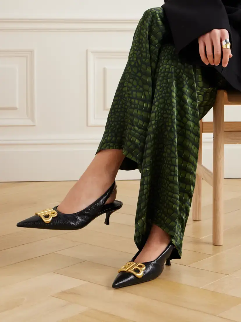 Balenciaga Monaco Logo-embellished Crinkled-leather Slingback Pumps | Thumbnail 2