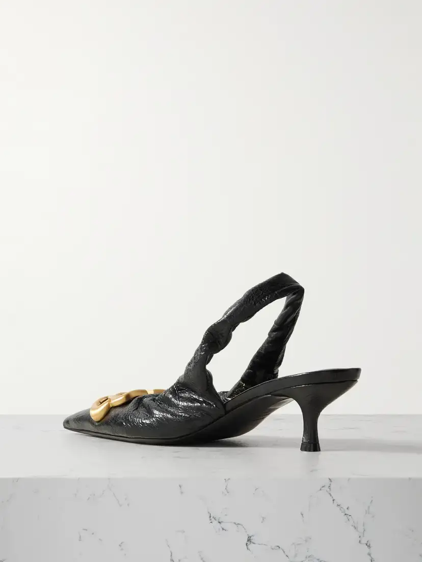 Balenciaga Monaco Logo-embellished Crinkled-leather Slingback Pumps | Thumbnail 3