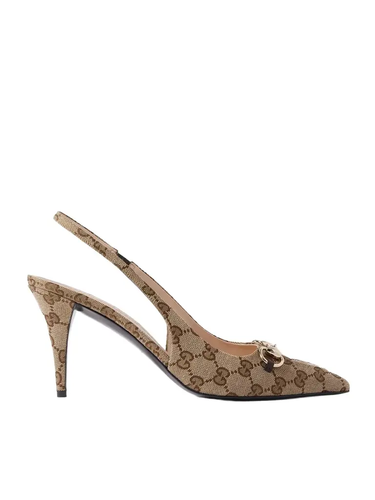 Gucci Erin Horsebit-detailed Canvas-jacquard Slingback Pumps | Image 1 Gucci Erin Horsebit-detailed Canvas-jacquard Slingback Pumps | Image 1