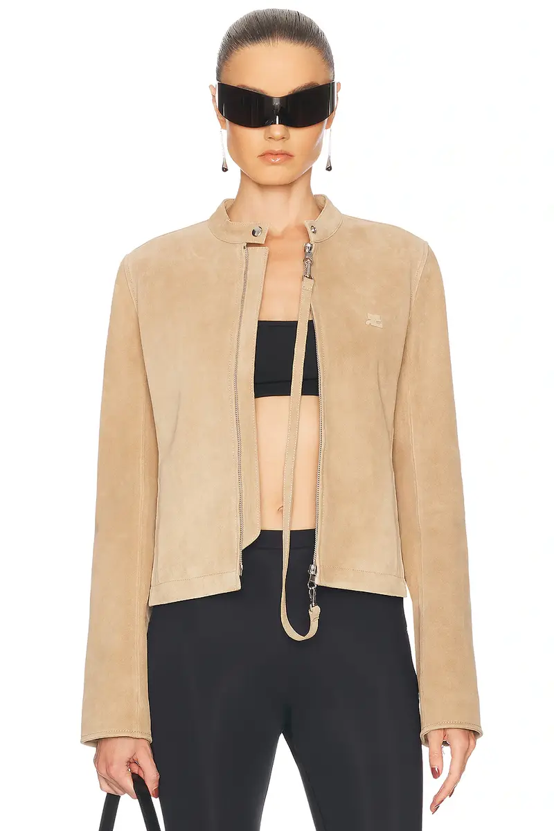 Courreges Zipped Leather Biker Jacket | Image 1 Courreges Zipped Leather Biker Jacket | Image 1