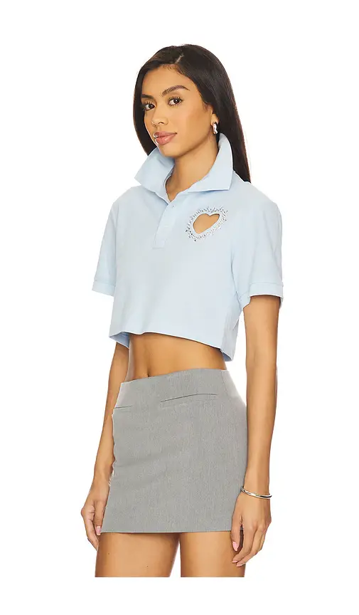 AREA Crystal Heart Cutout Cropped Polo Top | Thumbnail 2 AREA Crystal Heart Cutout Cropped Polo Top | Thumbnail 2