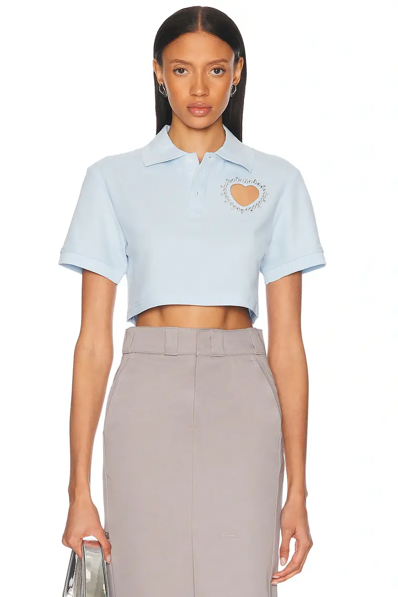 AREA Crystal Heart Cutout Cropped Polo Top | Thumbnail 3 AREA Crystal Heart Cutout Cropped Polo Top | Thumbnail 3
