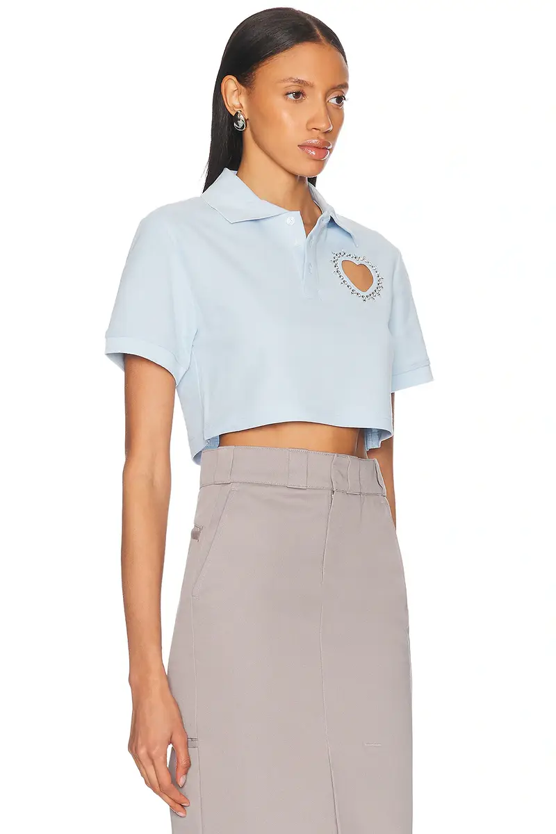 AREA Crystal Heart Cutout Cropped Polo Top | Thumbnail 4 AREA Crystal Heart Cutout Cropped Polo Top | Thumbnail 4
