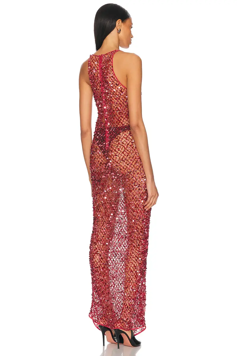 Lapointe Net Mesh Sequin Tank Gown | Thumbnail 3 Lapointe Net Mesh Sequin Tank Gown | Thumbnail 3
