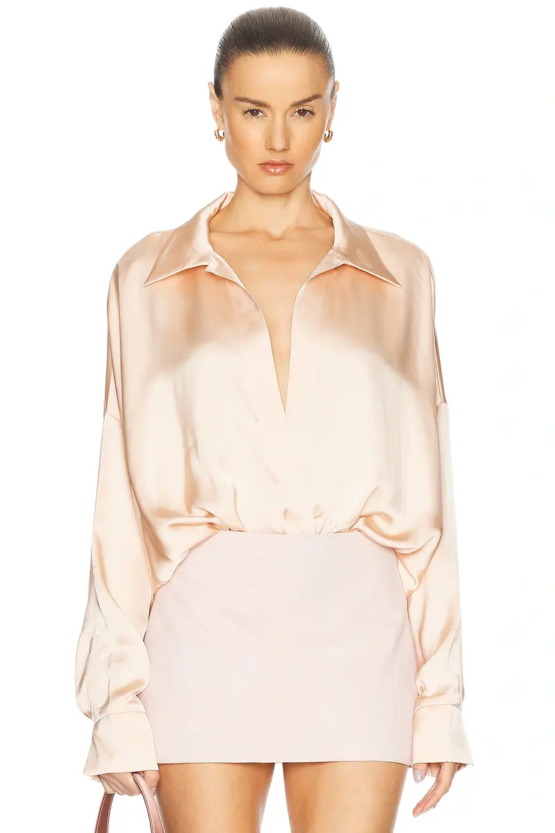 Norma Kamali Super Oversized Boyfriend Shirt Bodysuit | Image 1 Norma Kamali Super Oversized Boyfriend Shirt Bodysuit | Image 1