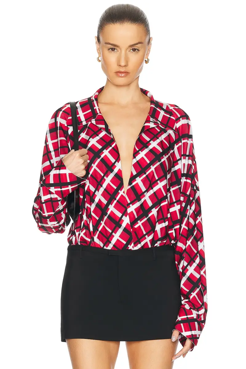 Norma Kamali Super Oversized Boyfriend Shirt Bodysuit | Image 1 Norma Kamali Super Oversized Boyfriend Shirt Bodysuit | Image 1