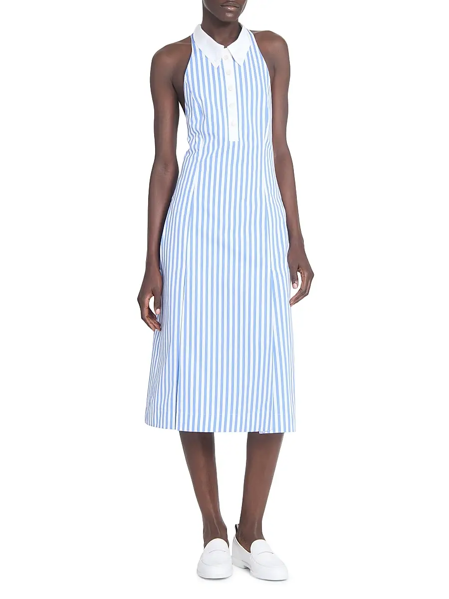 Thom Browne Women's Striped Cotton Poplin Knee-Length Shirtdress - Medium Blue | Thumbnail 2 Thom Browne Women's Striped Cotton Poplin Knee-Length Shirtdress - Medium Blue | Thumbnail 2