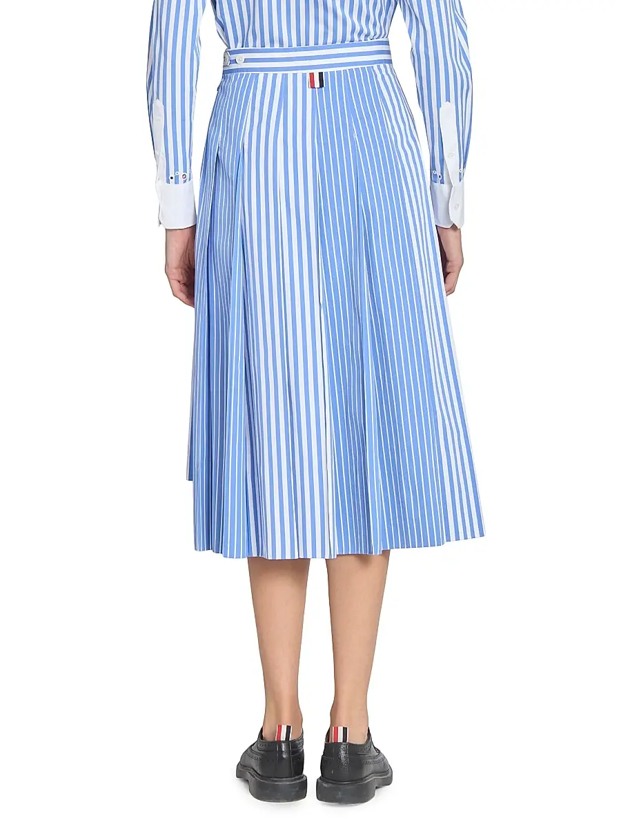 Thom Browne Women's Striped Pleated Cotton Midi-Skirt - Medium Blue | Thumbnail 5 Thom Browne Women's Striped Pleated Cotton Midi-Skirt - Medium Blue | Thumbnail 5