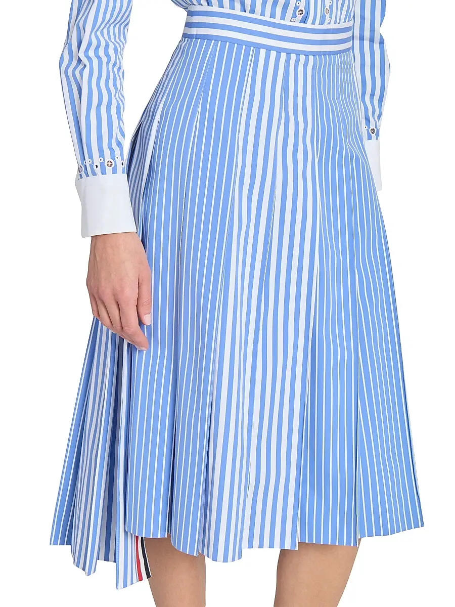 Thom Browne Women's Striped Pleated Cotton Midi-Skirt - Medium Blue | Thumbnail 6 Thom Browne Women's Striped Pleated Cotton Midi-Skirt - Medium Blue | Thumbnail 6