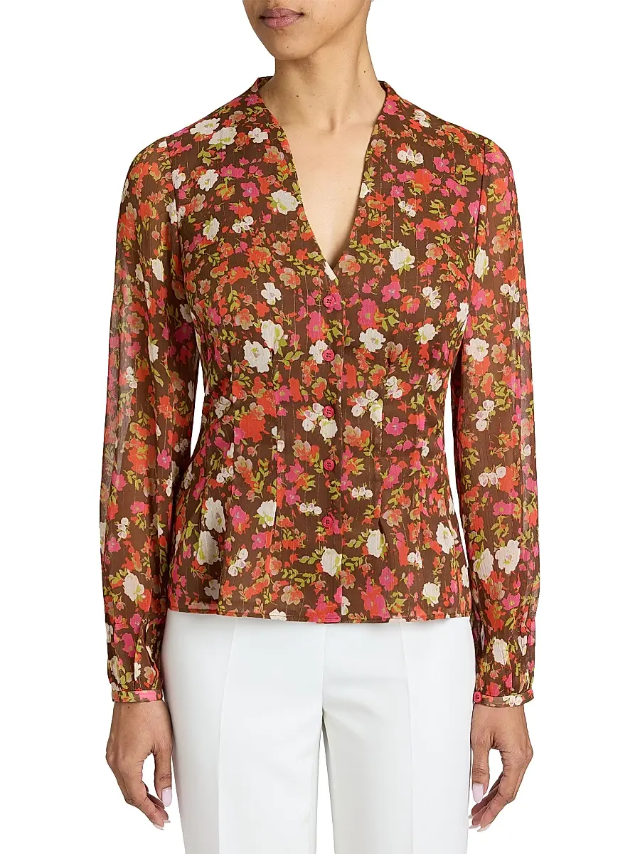 Santorelli Women's Winnie Floral Georgette Blouse | Thumbnail 3