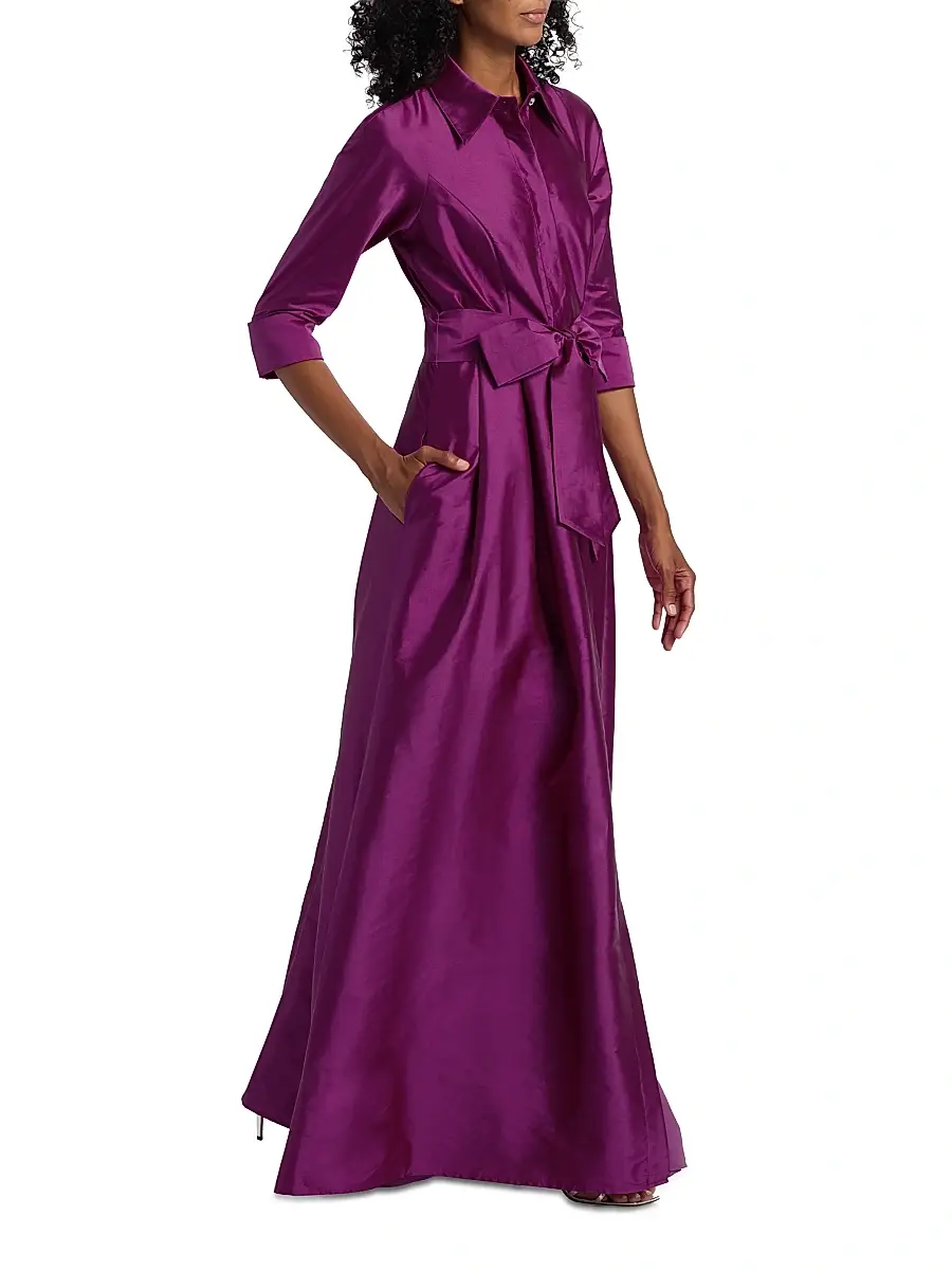 Teri Jon by Rickie Freeman Women's Shirt Waist Tafetta Gown | Thumbnail 2