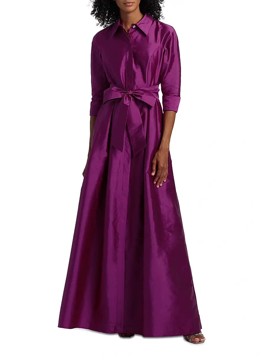 Teri Jon by Rickie Freeman Women's Shirt Waist Tafetta Gown | Thumbnail 3