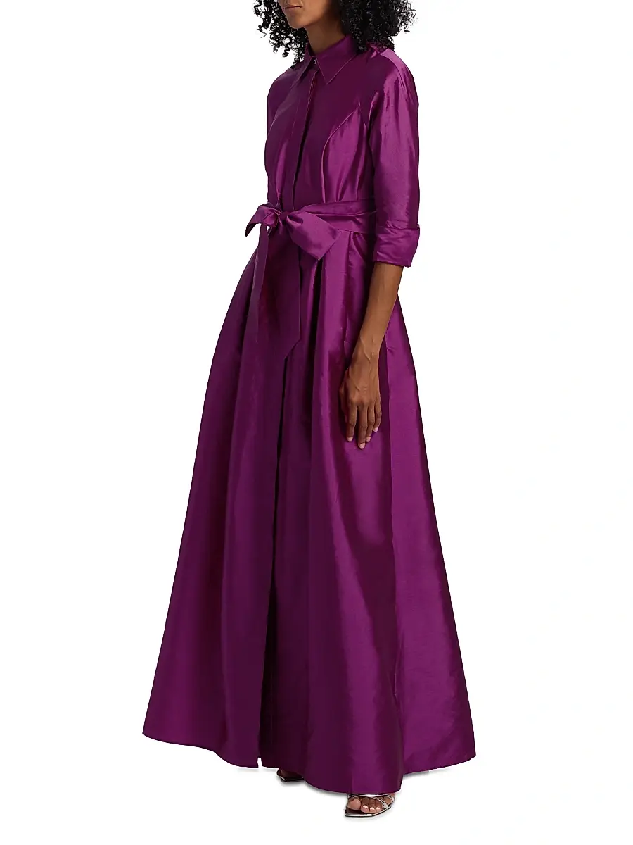 Teri Jon by Rickie Freeman Women's Shirt Waist Tafetta Gown | Thumbnail 4